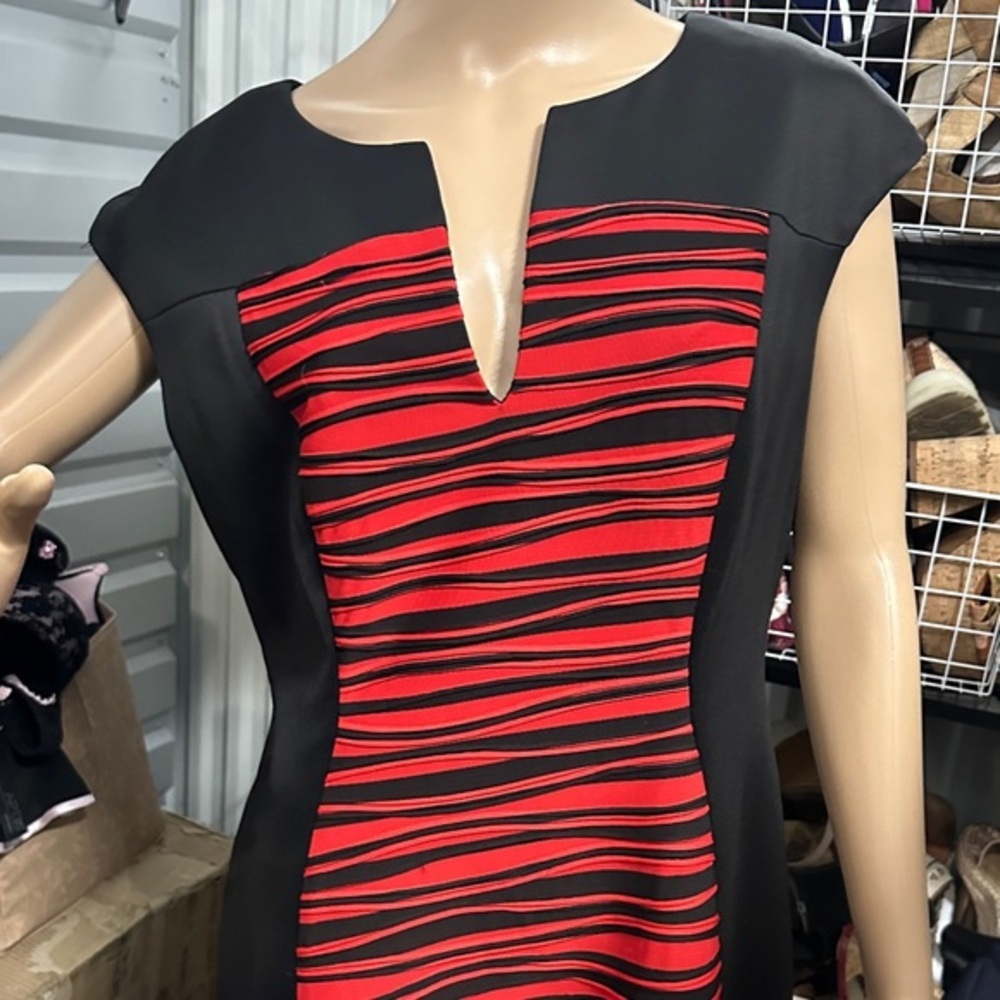 dressbarn Black and Red Striped Midi Dress size 14